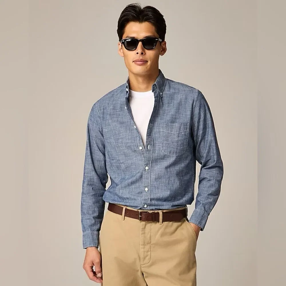 NWT J CREW Relaxed fit organic cotton chambray shirt in one-year wash